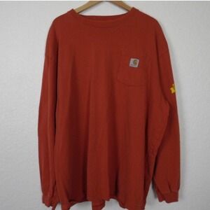 Carhartt Mens Long Sleeve Graphic Logo Pocket Shirt 2XL Regular Orange Cabincore